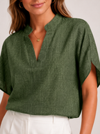 Sivianne - Dames Blouse Met Split-hals En Korte Vlindermouwen