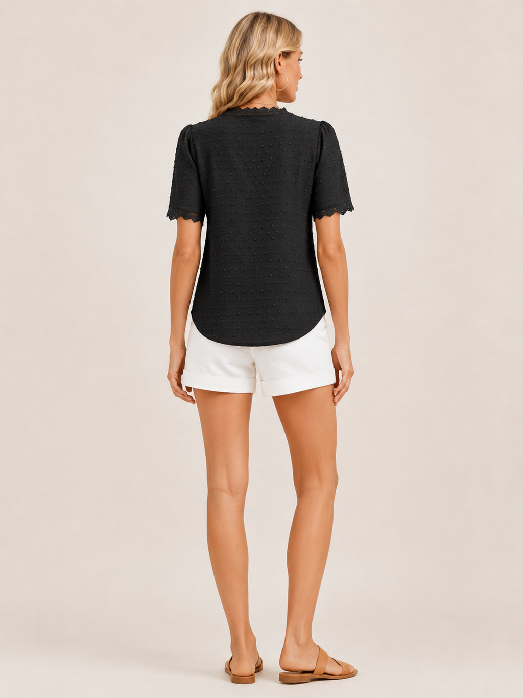 Seliora - Dames Blouse Met Kanten V-hals En Reliëfstructuur
