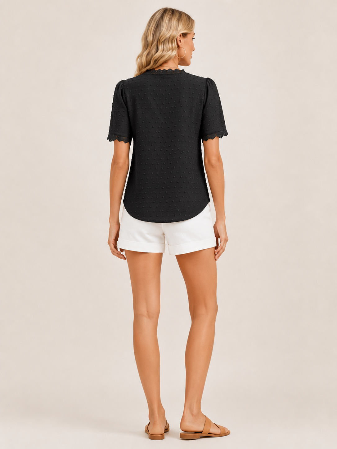 Seliora - Dames Blouse Met Kanten V-hals En Reliëfstructuur