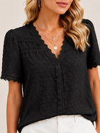 Seliora - Dames Blouse Met Kanten V-hals En Reliëfstructuur