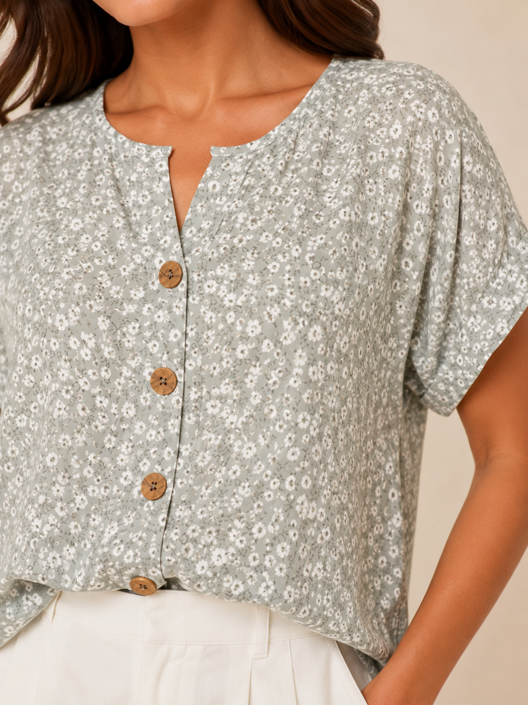 Sorellise - Dames Blouse Met Bloemenprint En Knoopdetail