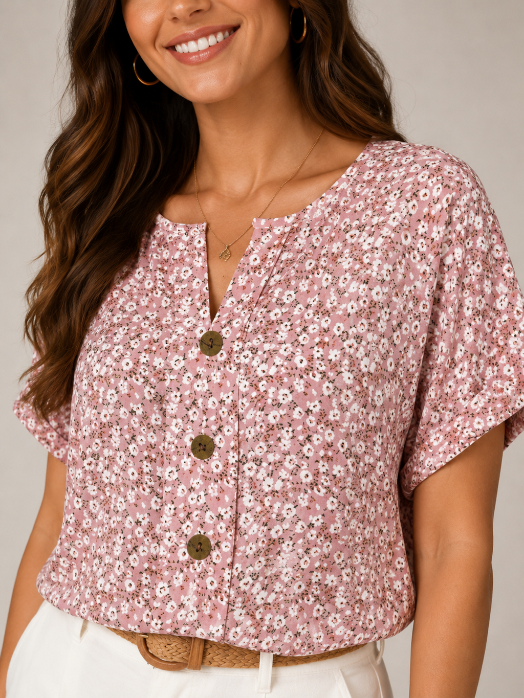 Sorellise - Dames Blouse Met Bloemenprint En Knoopdetail