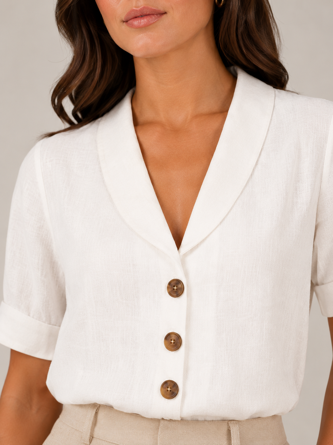 Soreva - Dames Blouse Met Open Kraag En Knoopsluiting