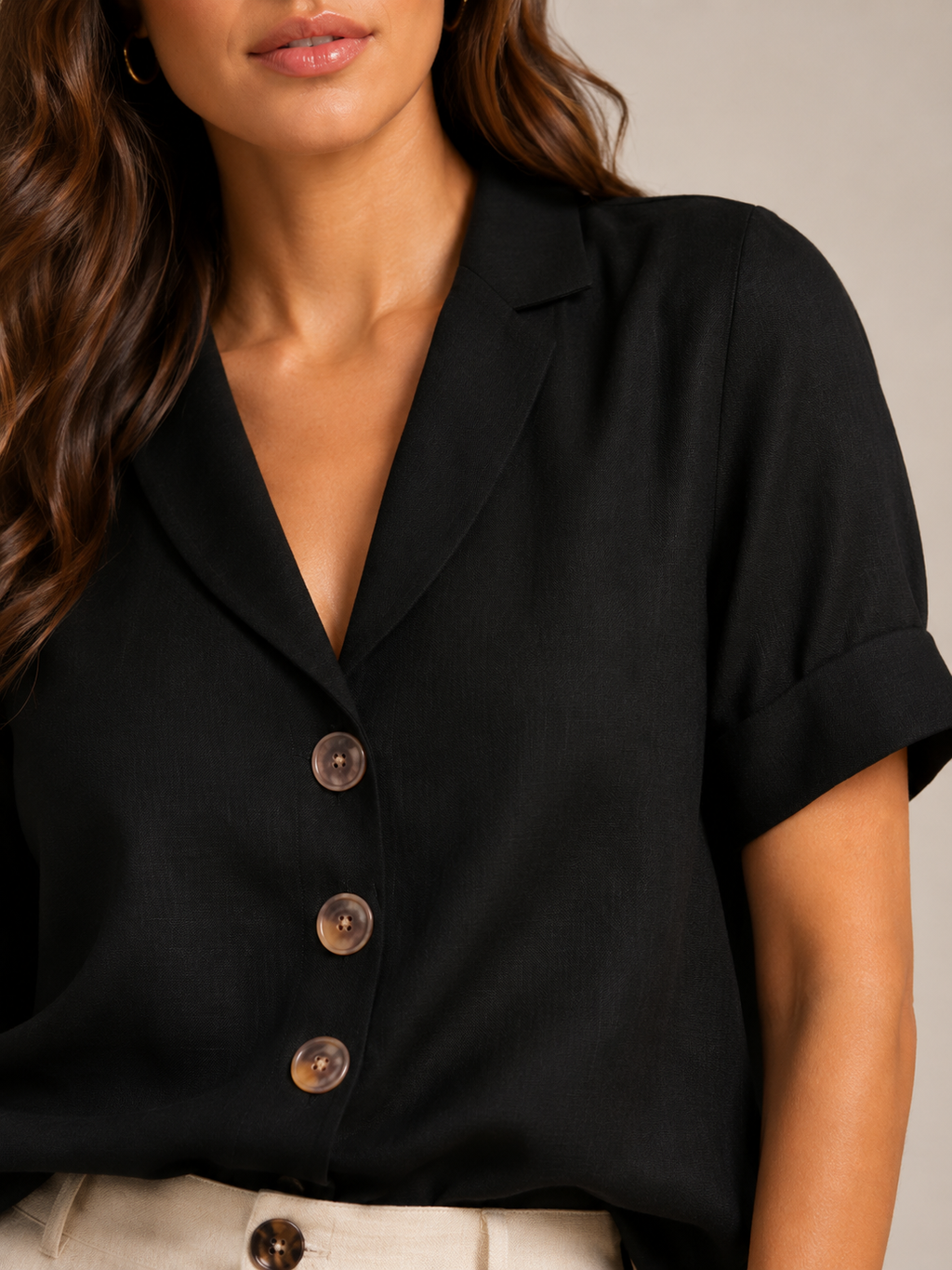 Soreva - Dames Blouse Met Open Kraag En Knoopsluiting