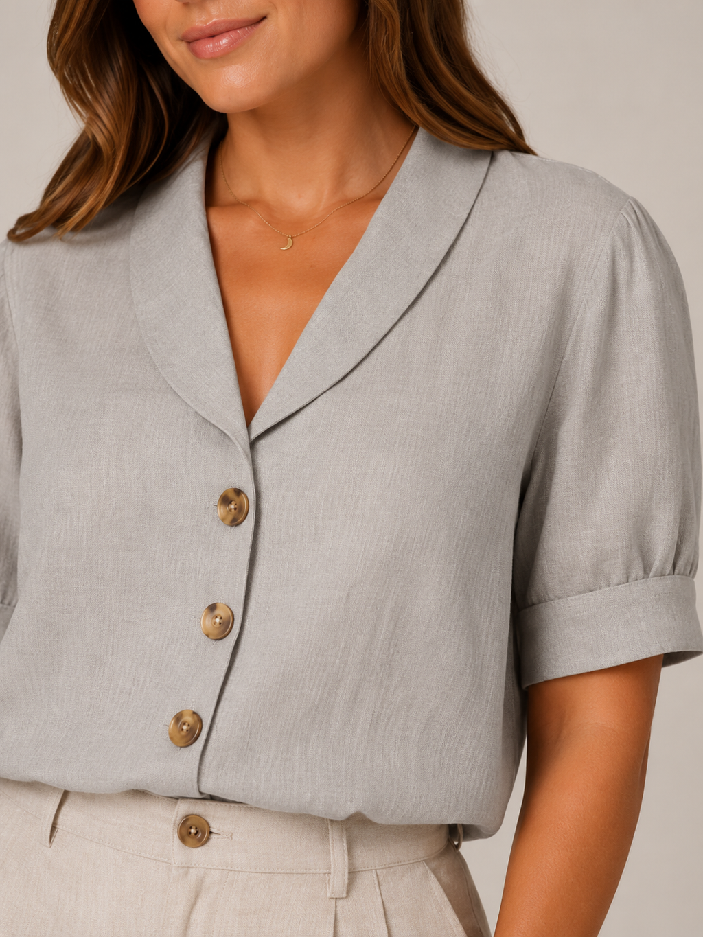 Soreva - Dames Blouse Met Open Kraag En Knoopsluiting
