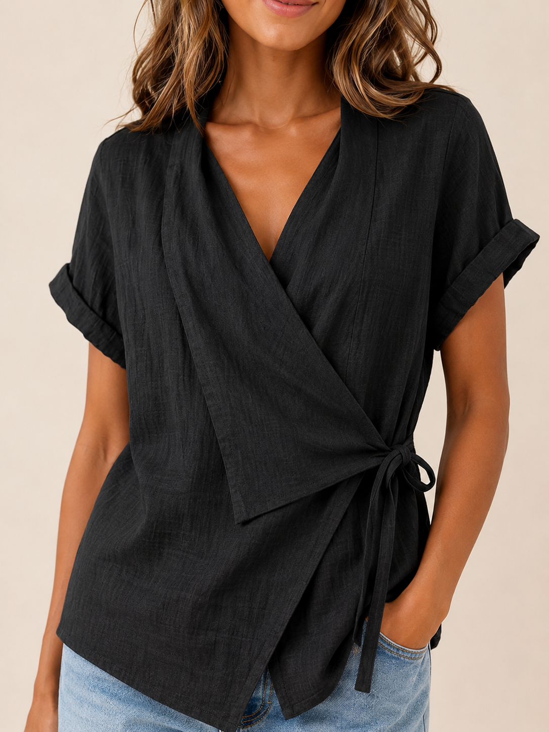 Solenna - Dames Wikkelblouse Met Strikceintuur