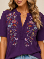 Savelisse - Dames Blouse Met Geborduurde Bloemen En V-hals