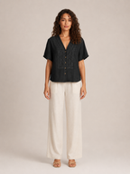 Solévia - Dames Blouse Met Kanten V-hals En Knoopsluiting