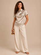 Séverine - Dames Satijnlook Blouse Met Knopen En Losse Pasvorm