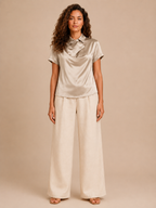 Séverine - Dames Satijnlook Blouse Met Knopen En Losse Pasvorm