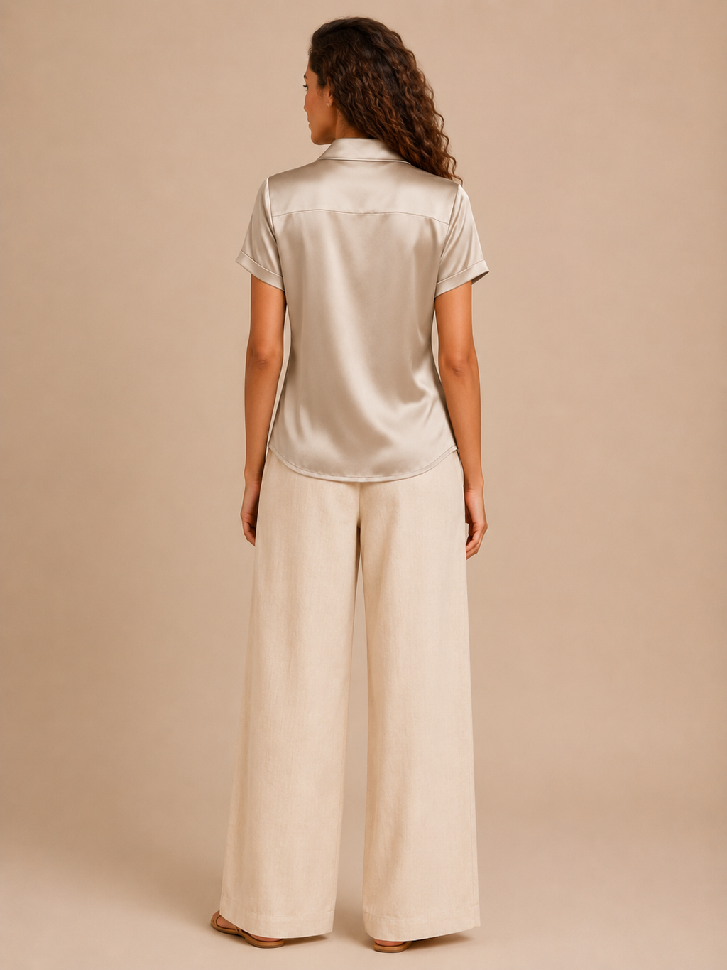 Séverine - Dames Satijnlook Blouse Met Knopen En Losse Pasvorm