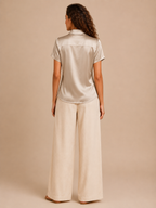 Séverine - Dames Satijnlook Blouse Met Knopen En Losse Pasvorm