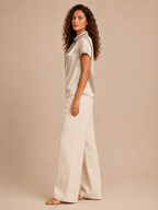 Séverine - Dames Satijnlook Blouse Met Knopen En Losse Pasvorm