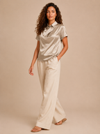 Séverine - Dames Satijnlook Blouse Met Knopen En Losse Pasvorm
