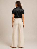 Séverine - Dames Satijnlook Blouse Met Knopen En Losse Pasvorm