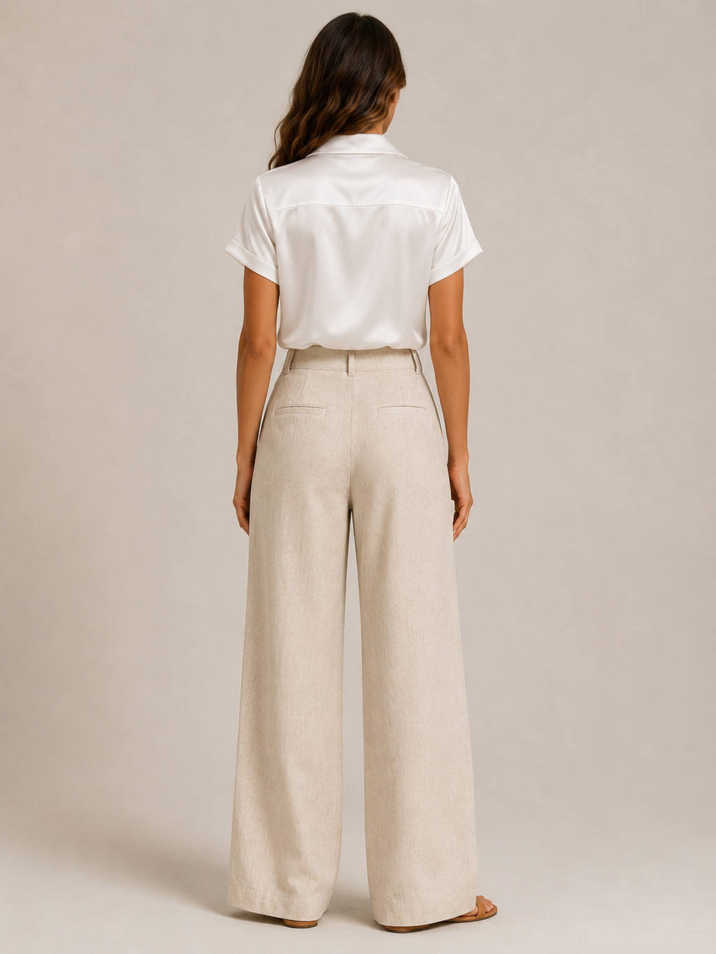 Séverine - Dames Satijnlook Blouse Met Knopen En Losse Pasvorm