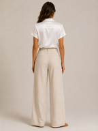 Séverine - Dames Satijnlook Blouse Met Knopen En Losse Pasvorm