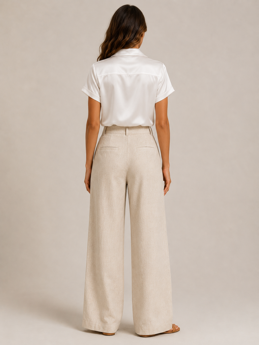 Séverine - Dames Satijnlook Blouse Met Knopen En Losse Pasvorm