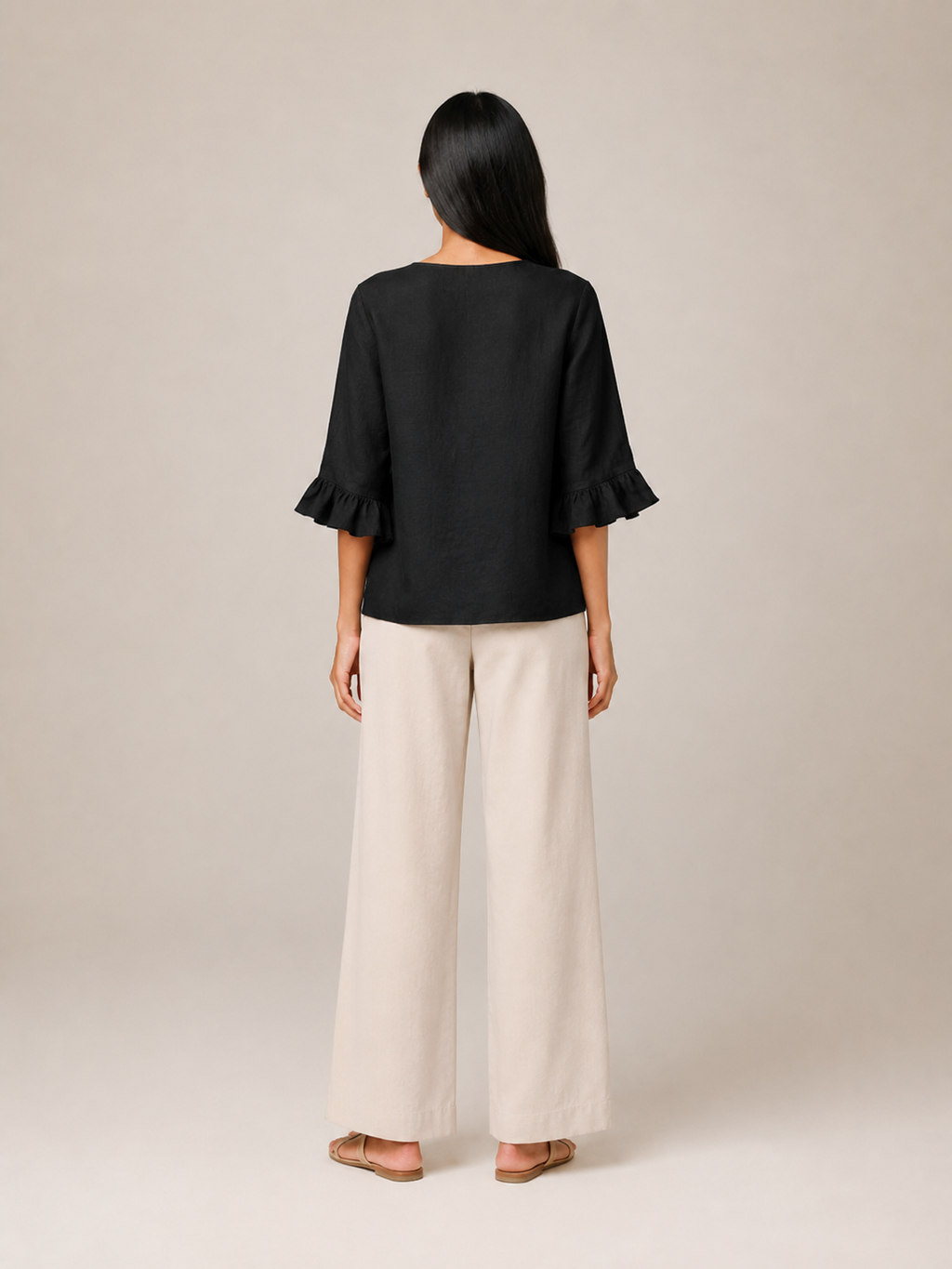 Séliane - Dames Blouse Met Split-hals En Korte Mouwen Met Ruches