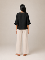 Séliane - Dames Blouse Met Split-hals En Korte Mouwen Met Ruches