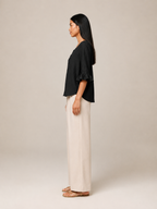 Séliane - Dames Blouse Met Split-hals En Korte Mouwen Met Ruches