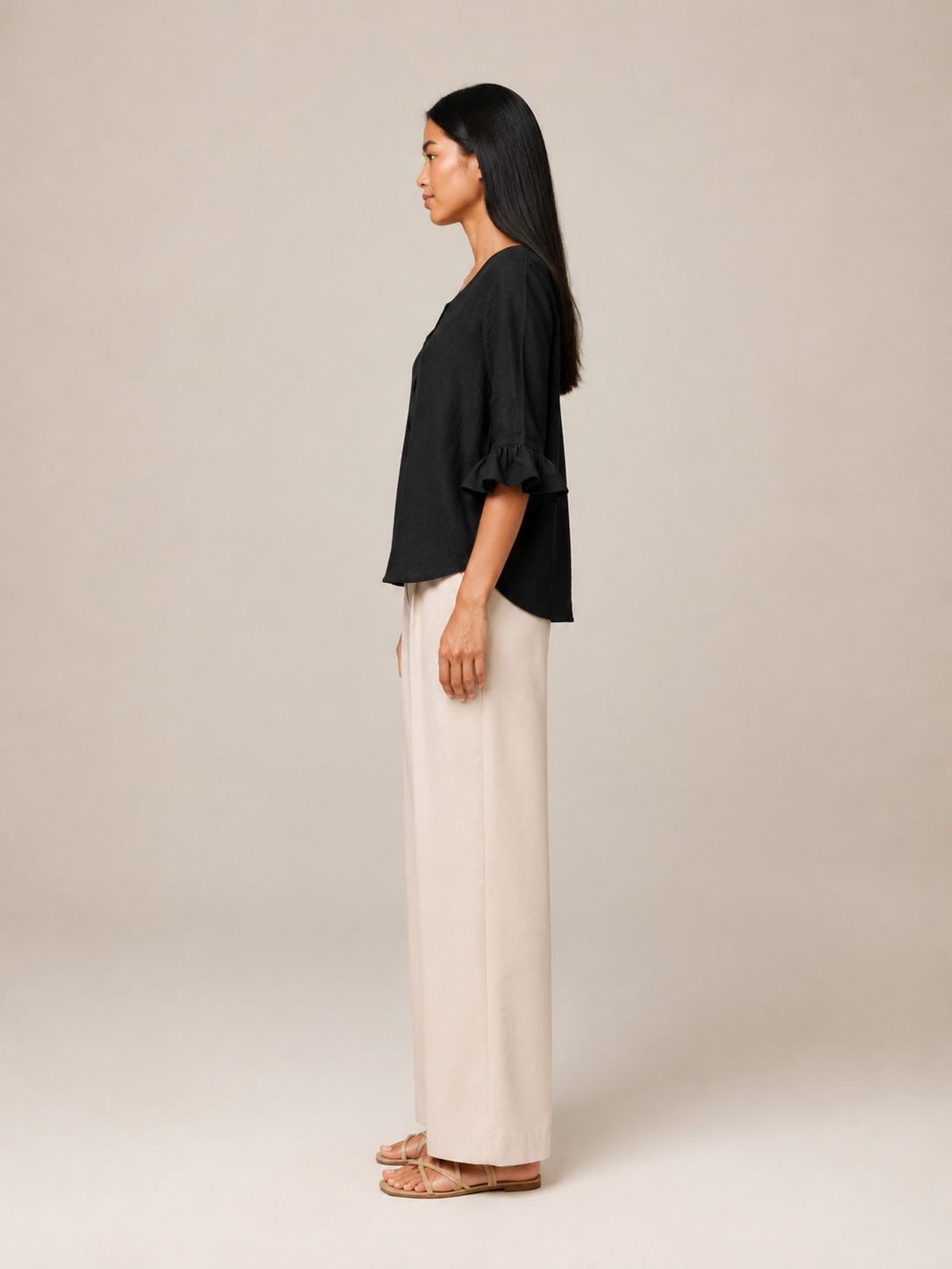 Séliane - Dames Blouse Met Split-hals En Korte Mouwen Met Ruches