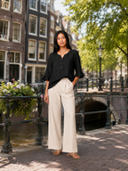 Séliane - Dames Blouse Met Split-hals En Korte Mouwen Met Ruches
