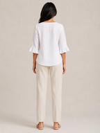 Séliane - Dames Blouse Met Split-hals En Korte Mouwen Met Ruches
