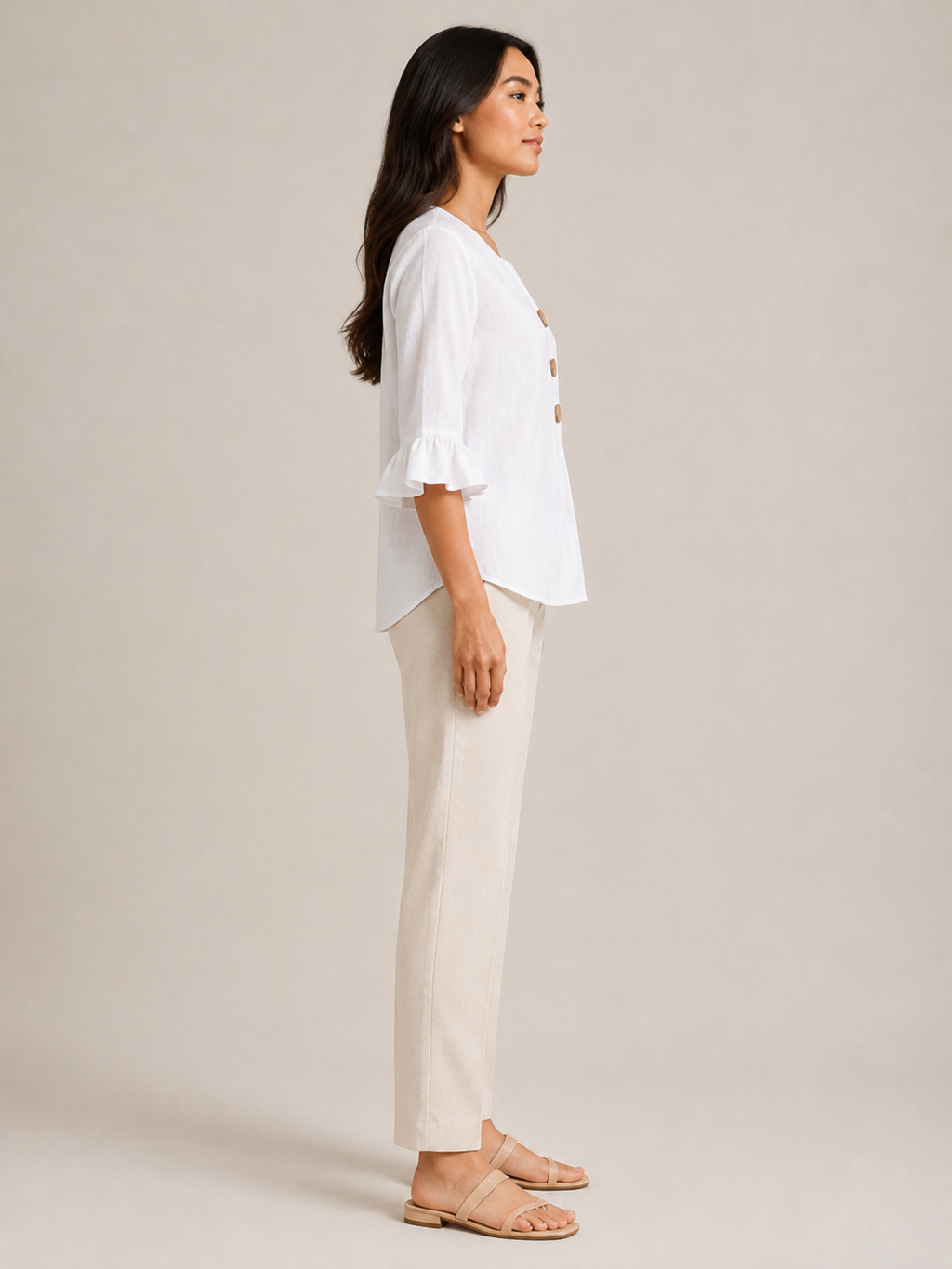 Séliane - Dames Blouse Met Split-hals En Korte Mouwen Met Ruches