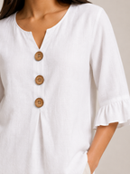 Séliane - Dames Blouse Met Split-hals En Korte Mouwen Met Ruches