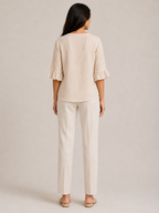 Séliane - Dames Blouse Met Split-hals En Korte Mouwen Met Ruches