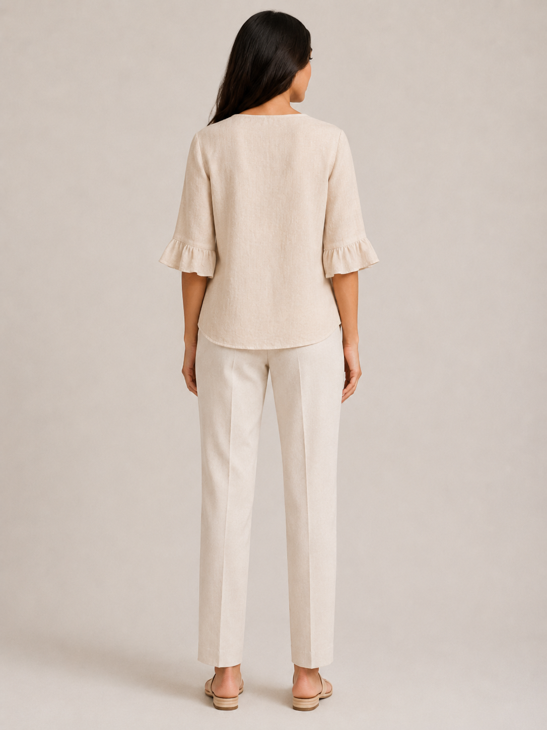 Séliane - Dames Blouse Met Split-hals En Korte Mouwen Met Ruches