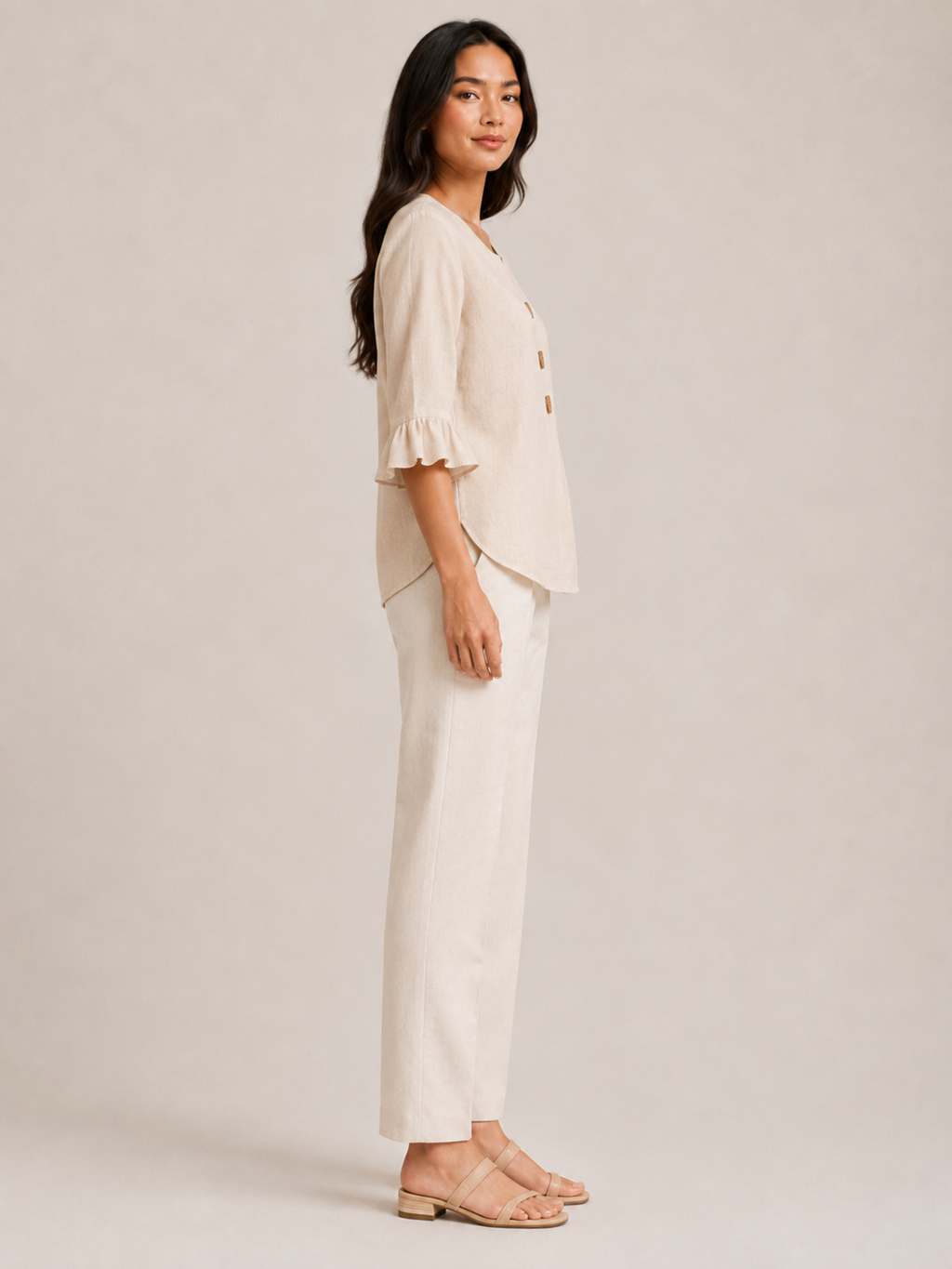Séliane - Dames Blouse Met Split-hals En Korte Mouwen Met Ruches