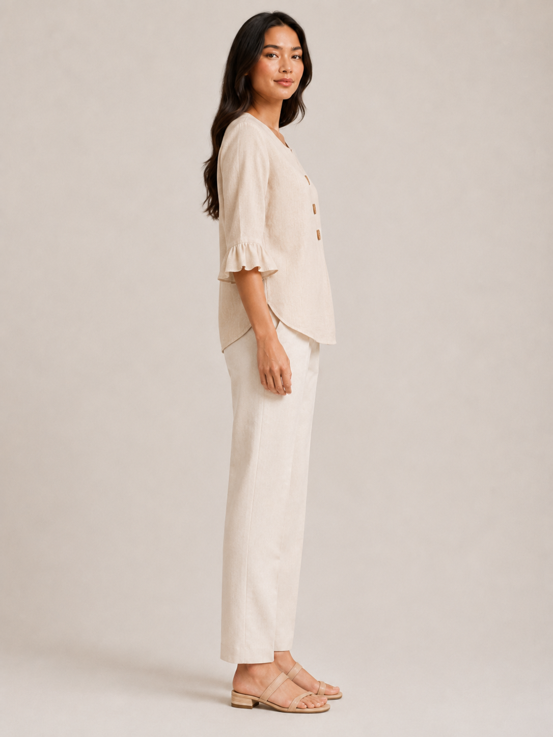 Séliane - Dames Blouse Met Split-hals En Korte Mouwen Met Ruches