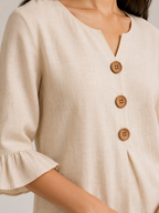 Séliane - Dames Blouse Met Split-hals En Korte Mouwen Met Ruches