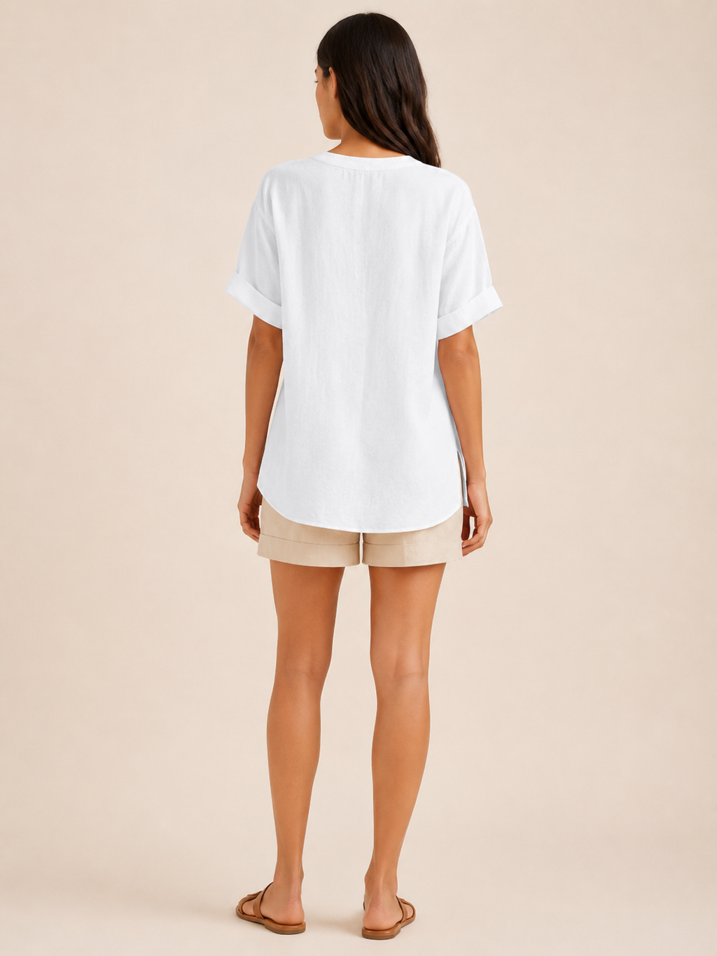 Sorianne - Dames Linnenmix Blouse Met Split-hals En Knoopsluiting
