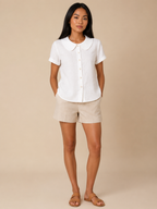Sélestine - Dames Blouse Met Ronde Kraag En Parelknopen