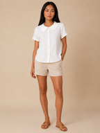 Sélestine - Dames Blouse Met Ronde Kraag En Parelknopen