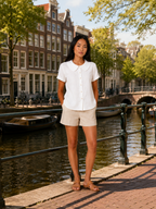 Sélestine - Dames Blouse Met Ronde Kraag En Parelknopen