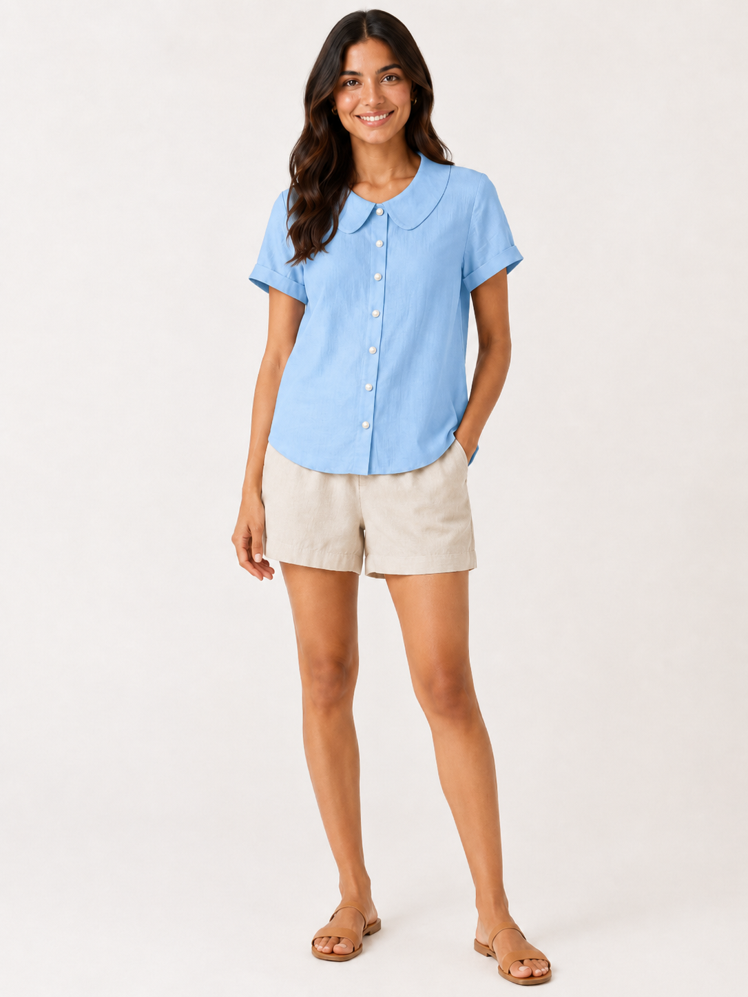 Sélestine - Dames Blouse Met Ronde Kraag En Parelknopen