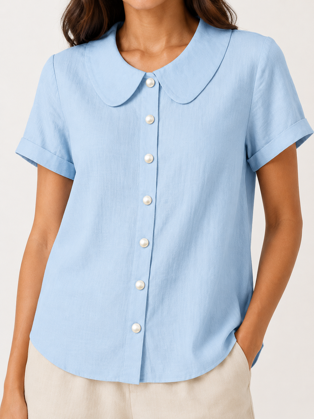 Sélestine - Dames Blouse Met Ronde Kraag En Parelknopen