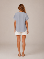Séloria - Dames Kreukarme Blouse Met Split-hals En Wijde Mouwen