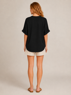 Séloria - Dames Kreukarme Blouse Met Split-hals En Wijde Mouwen