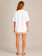 Séloria - Dames Kreukarme Blouse Met Split-hals En Wijde Mouwen