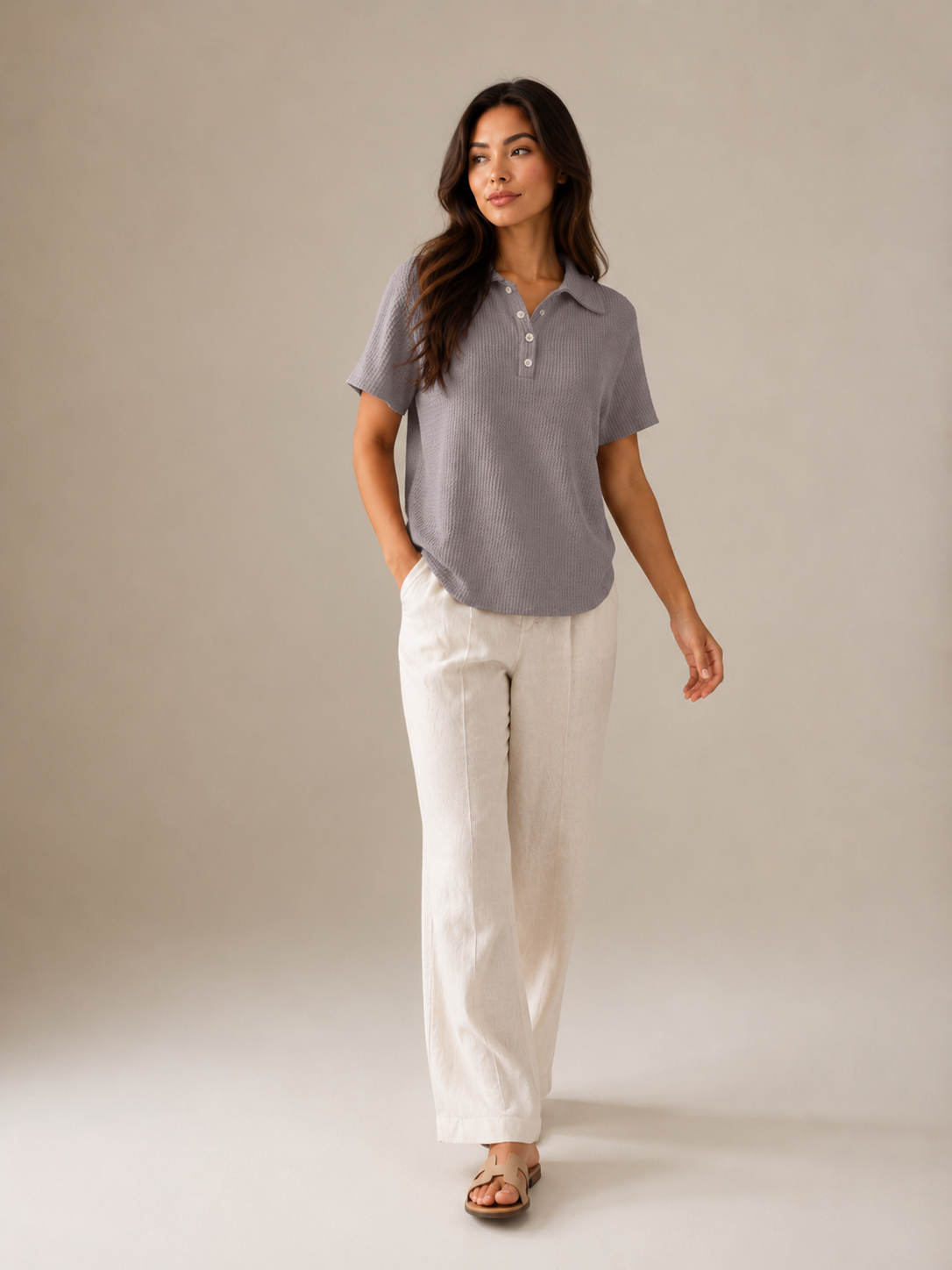 Siréline - Dames Poloshirt Met Knoopsluiting En Fijne Structuur