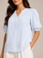 Savinelle - Gestreepte Blouse Met Split-hals En Korte Pofmouwen