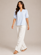 Savinelle - Gestreepte Blouse Met Split-hals En Korte Pofmouwen