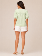 Savinelle - Gestreepte Blouse Met Split-hals En Korte Pofmouwen