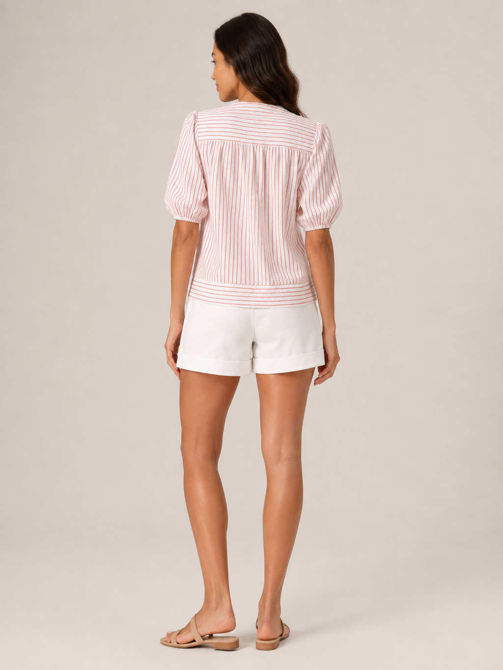 Savinelle - Gestreepte Blouse Met Split-hals En Korte Pofmouwen