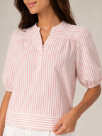 Savinelle - Gestreepte Blouse Met Split-hals En Korte Pofmouwen